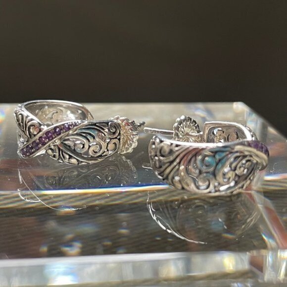 Bali Designs Robert Manse AMETHYST HOOP Earrings - Picture 6 of 13